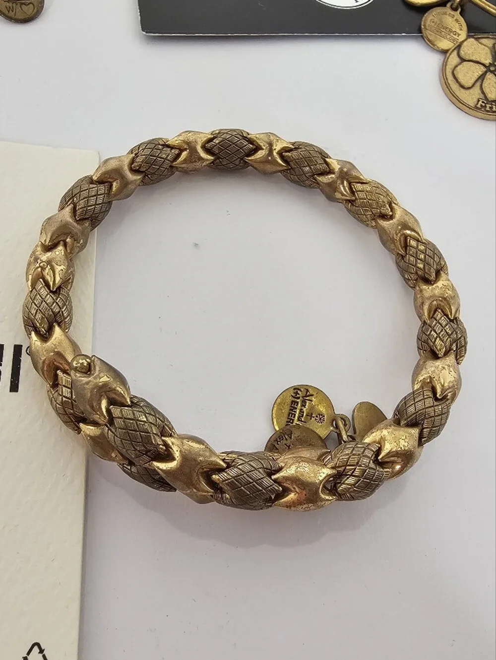 Alex and Ani #3 Gold Tone, Ode to the Owl, Friend Charm & Woven Bracelet Bangles